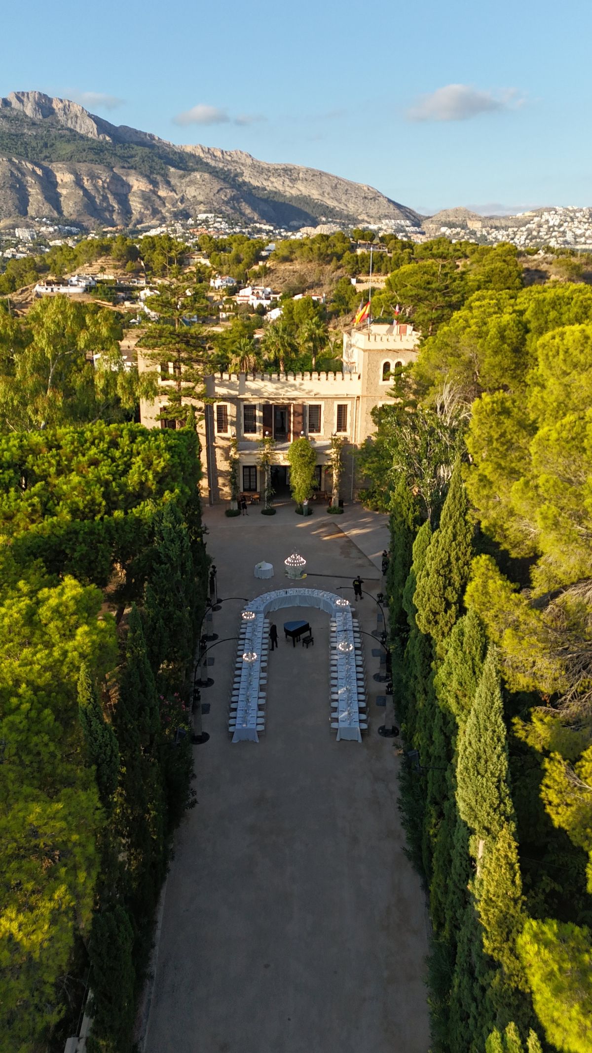 Aerial view of an estate at golden hour