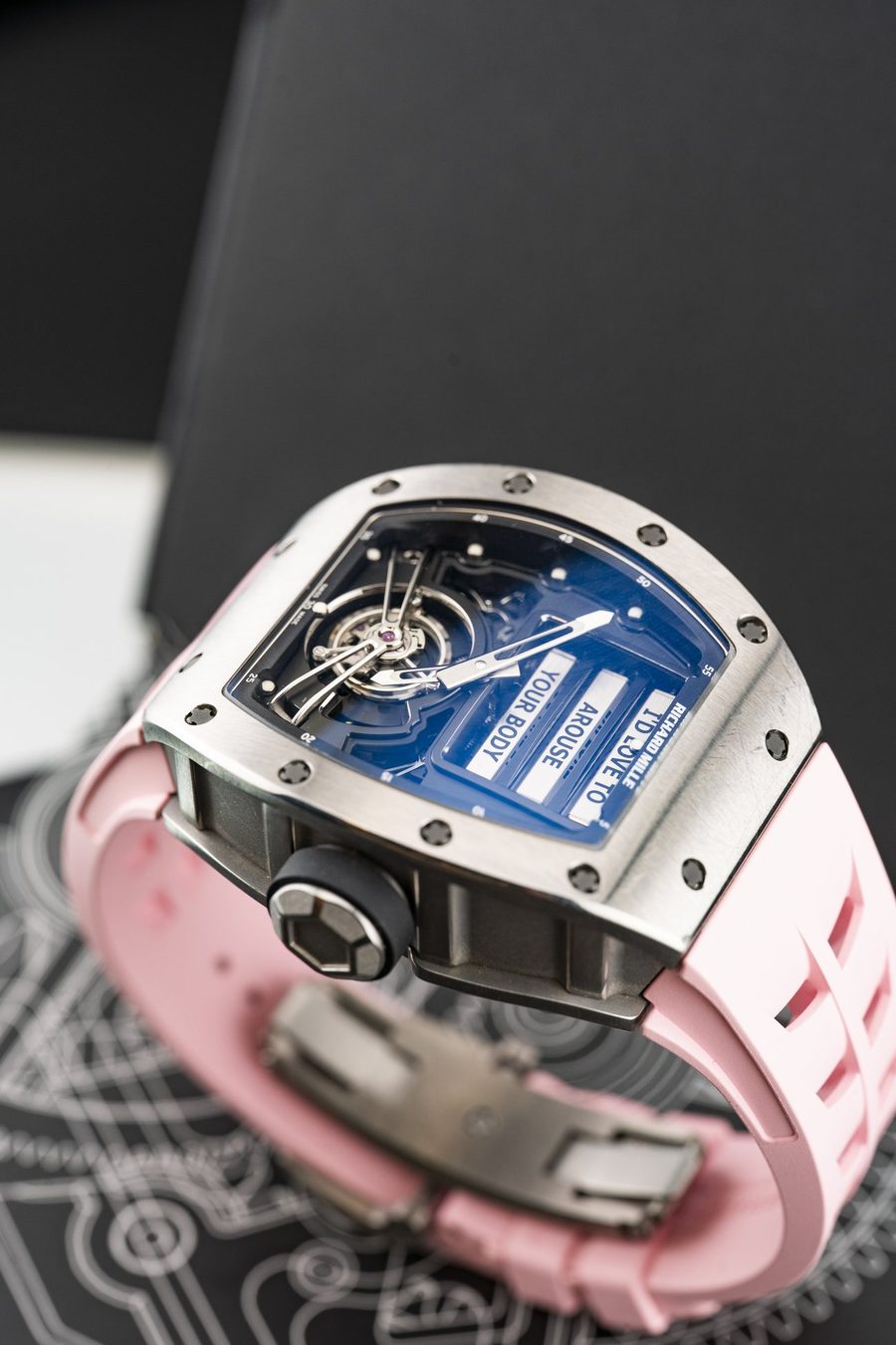 RM 69 dial and crown detail